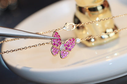 [GALE] SCHMETTERLING ROTE DIAMANTEN ROSÉGOLD-KETTE