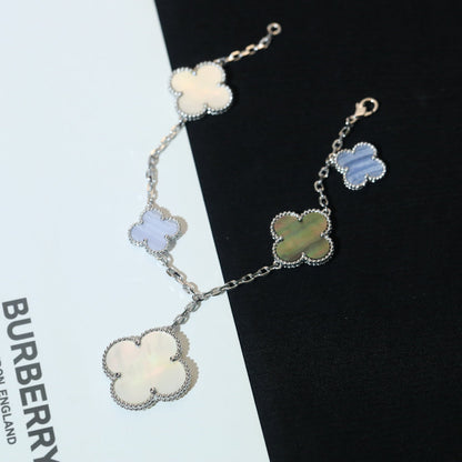 [GALE]CLOVER BRACELET 5 MOTIFS MOP CHALCEDONY SILVER
