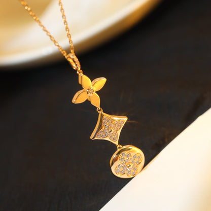 [GALE]Stern- und Sonnen-Diamant-Halskette aus Roségold