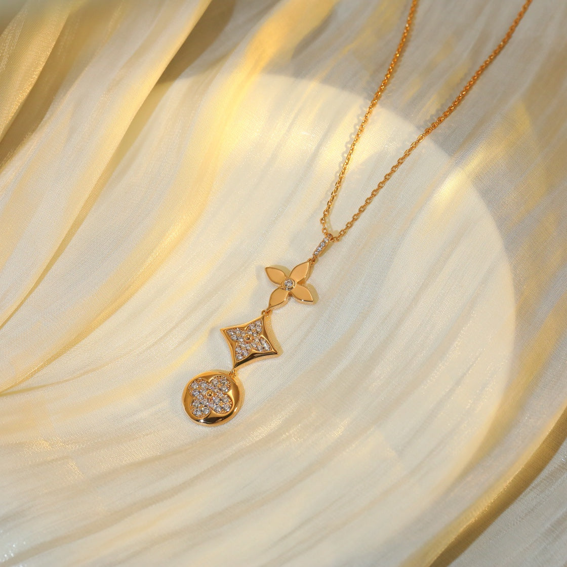 [GALE]Stern- und Sonnen-Diamant-Halskette aus Roségold