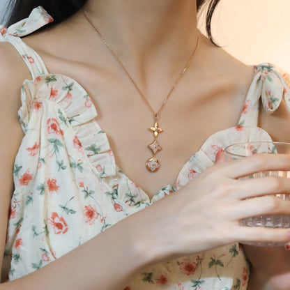 [GALE]Stern- und Sonnen-Diamant-Halskette aus Roségold