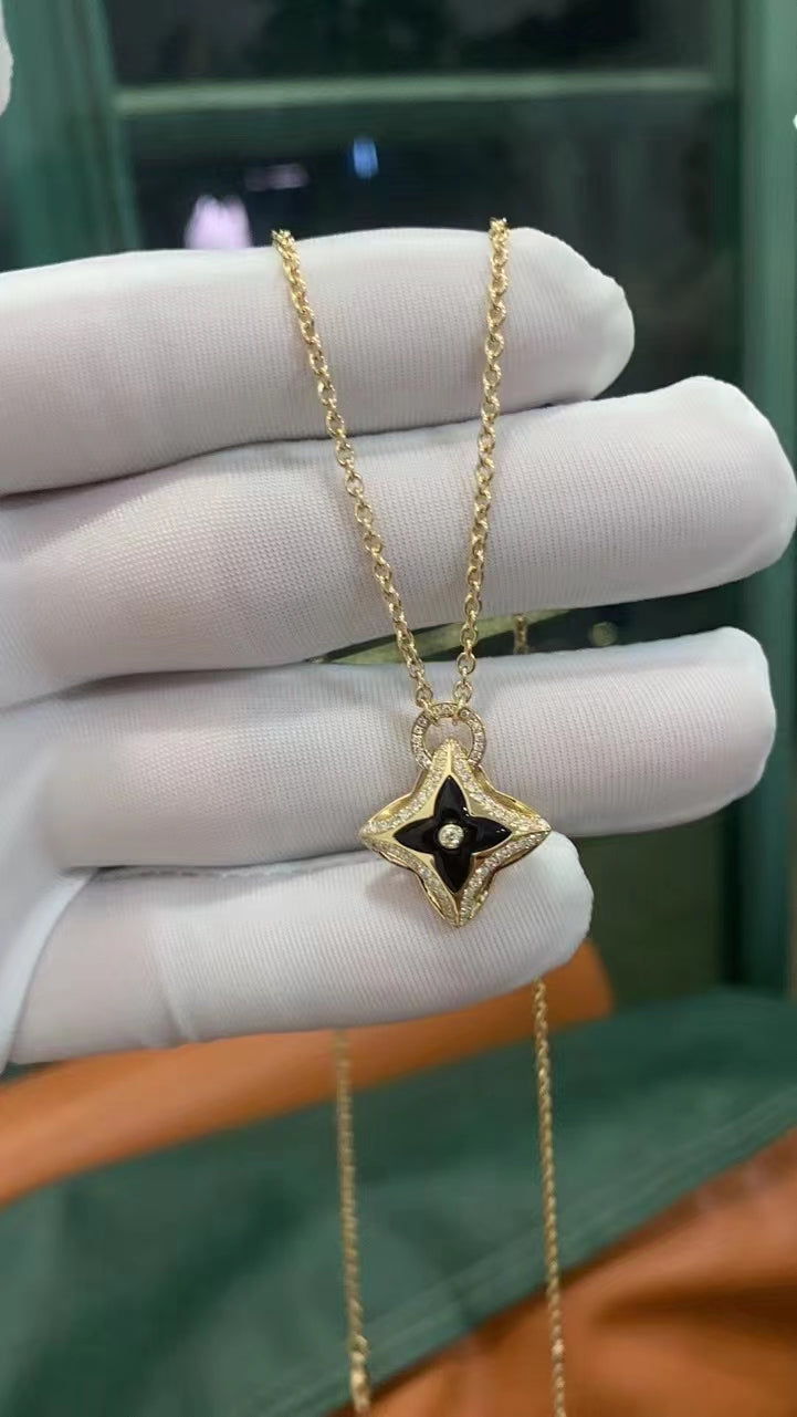 [GALE]Sternanhänger, rosafarbene Gold-Diamant-Halskette