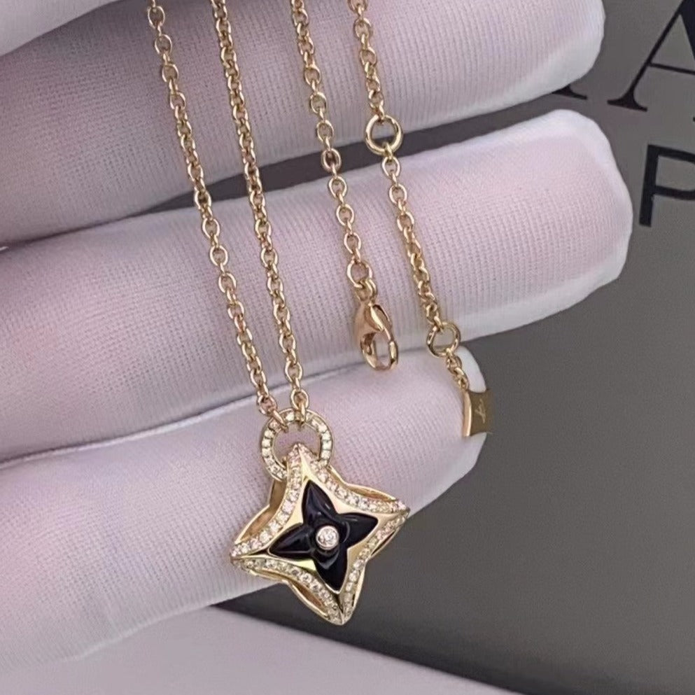 [GALE]Sternanhänger, rosafarbene Gold-Diamant-Halskette