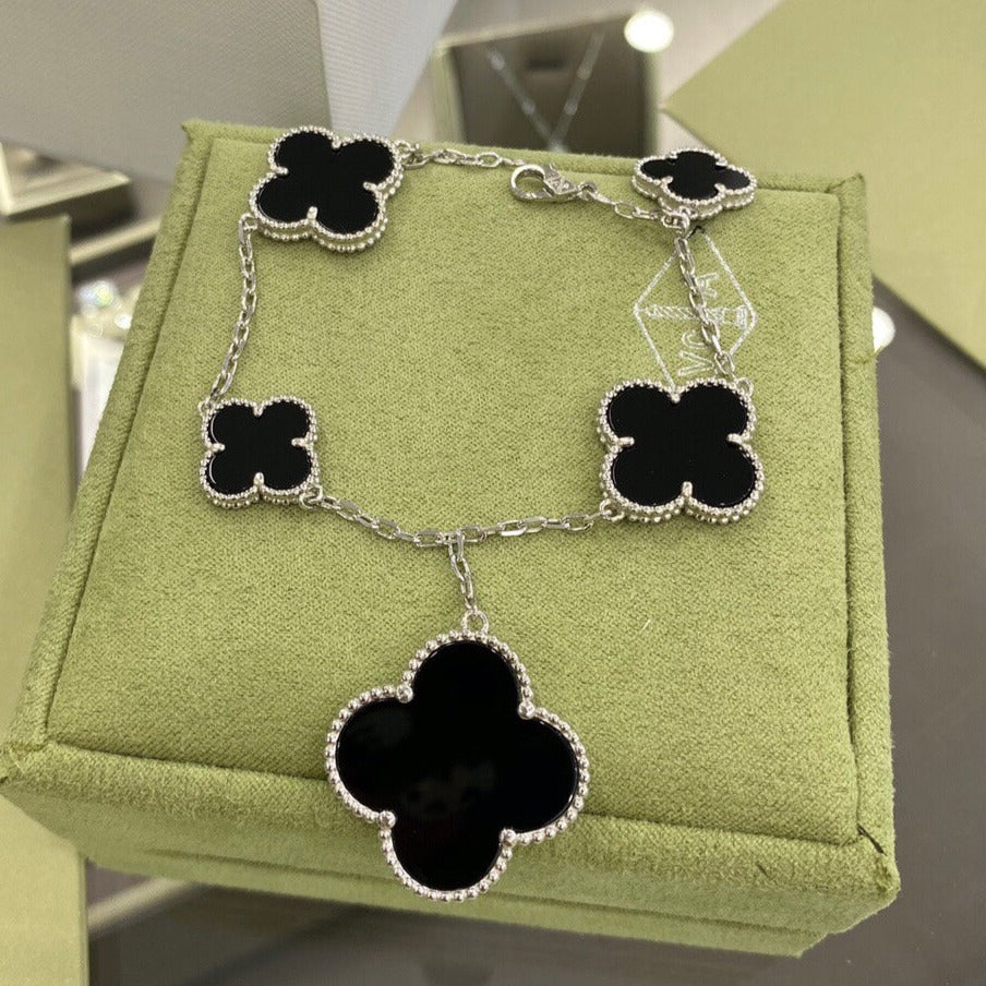 [GALE]CLOVER 5 MOTIFS SIVLER ONYX BRACELET