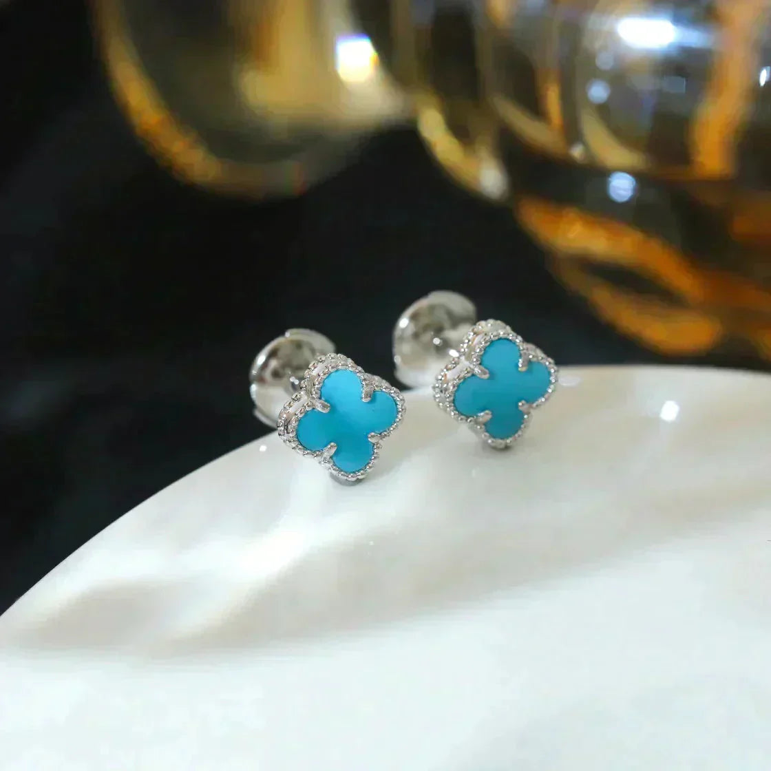[GALE]クローバー ミニ 9.5mm オニキス スタッドピアス シルバー