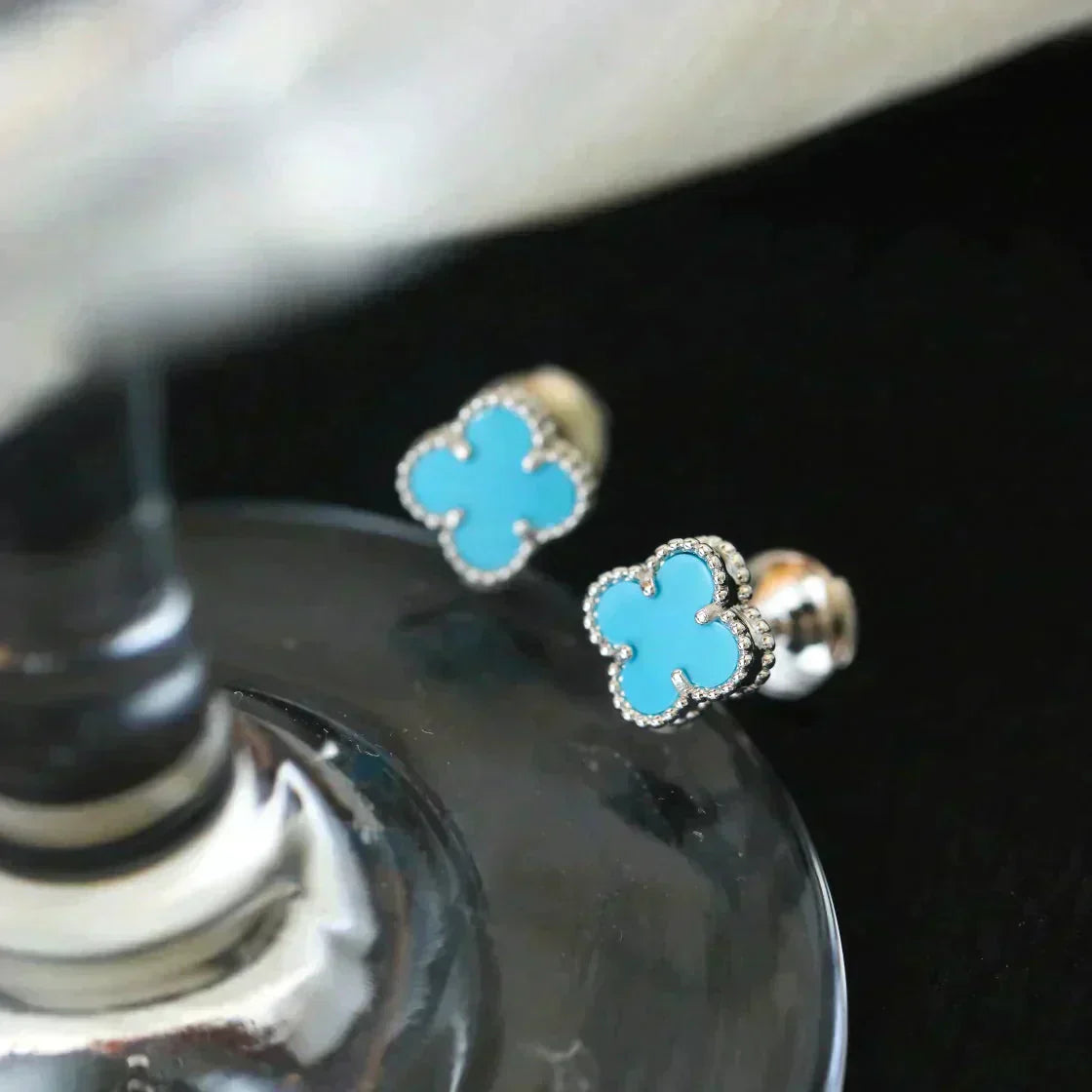 [GALE]クローバー ミニ 9.5mm オニキス スタッドピアス シルバー