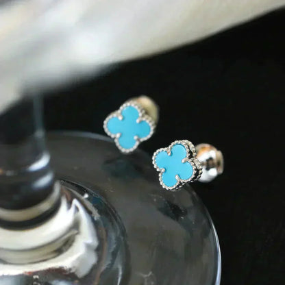 [GALE]クローバー ミニ 9.5mm オニキス スタッドピアス シルバー