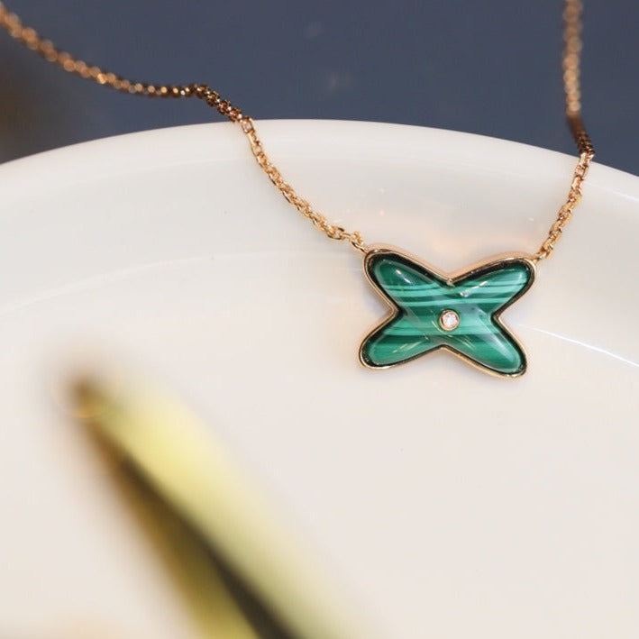 [GALE]JEUX MALACHITE 1 DIAMANT ROSA GOLD HALSKETTE