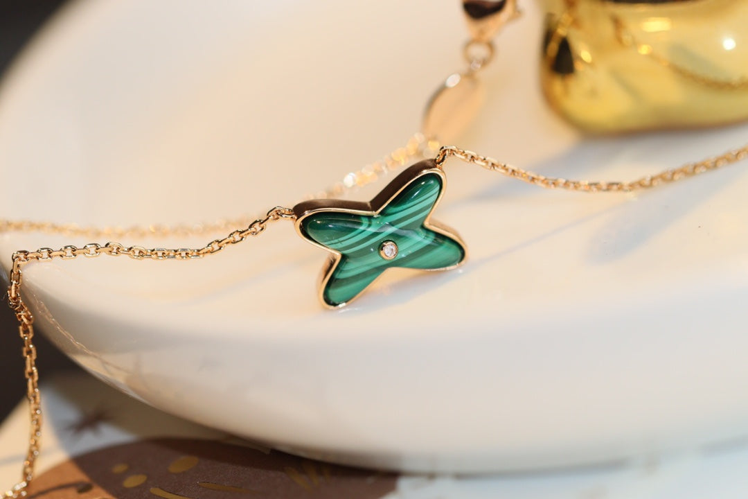 [GALE]JEUX MALACHITE 1 DIAMANT ROSA GOLD HALSKETTE