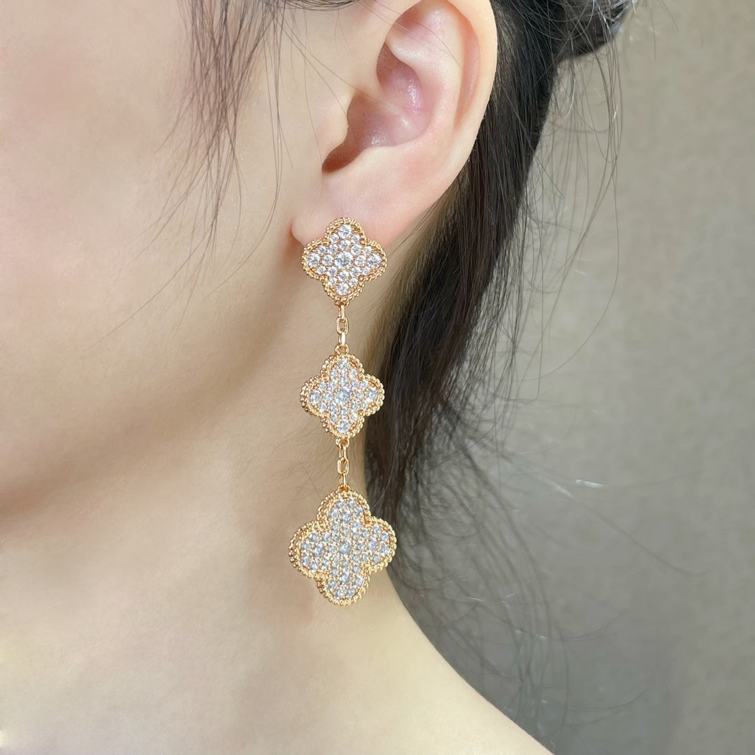 [GALE]CLOVER 3 MOTIFS DIAMANTENPAVED ROSENGOLD-OHRRINGE