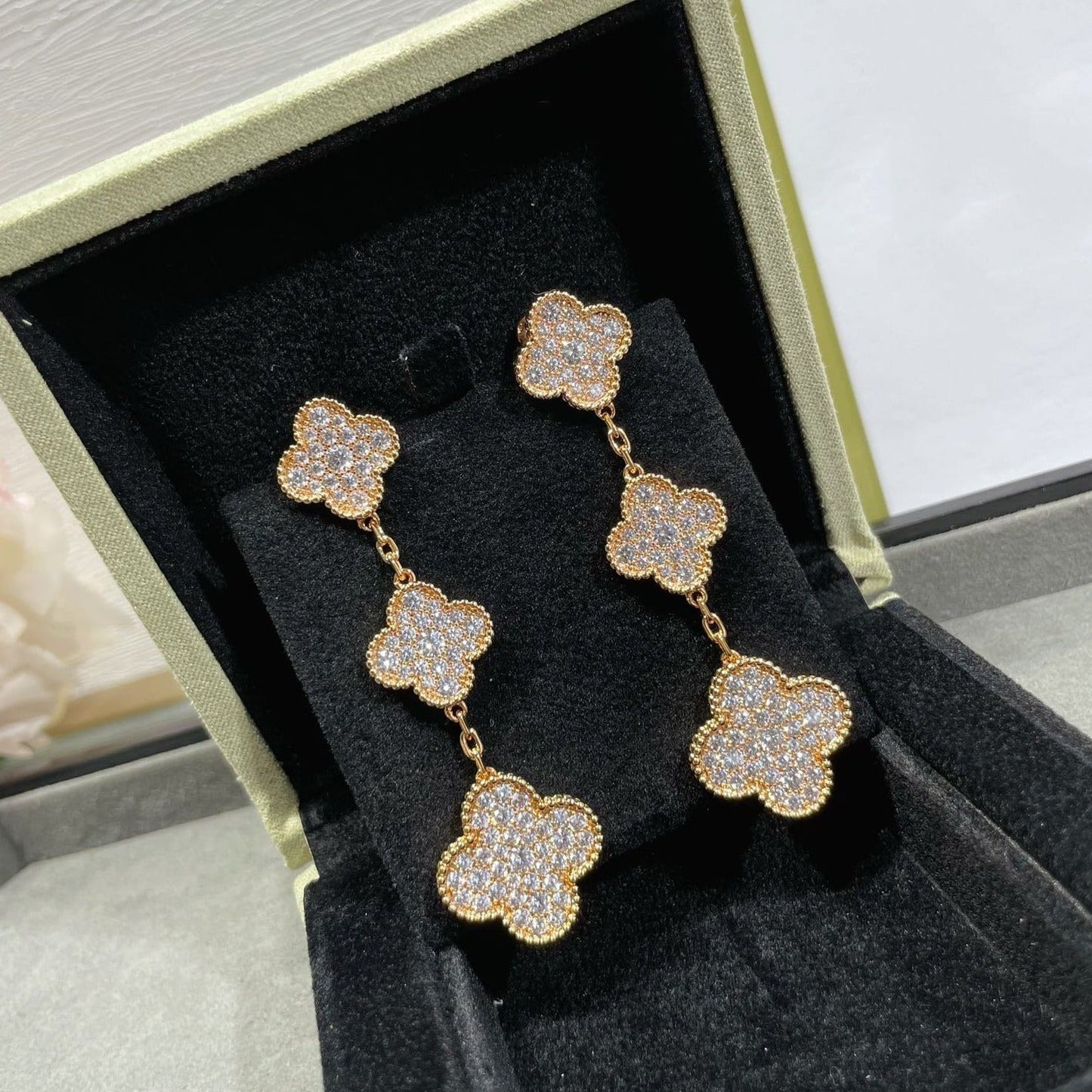 [GALE]CLOVER 3 MOTIFS DIAMANTENPAVED ROSENGOLD-OHRRINGE