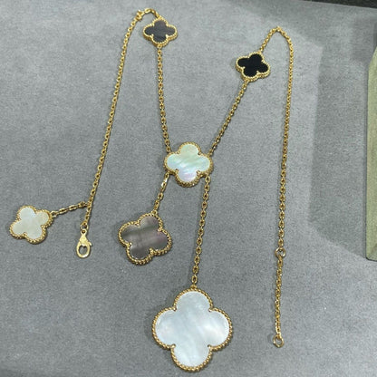 [GALE]CLOVER 6 MOTIF MOP ONYX GOLD NECKLACE 