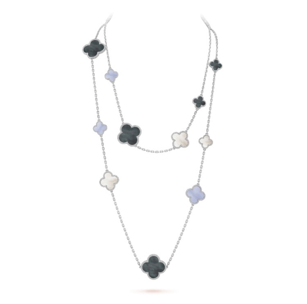 [GALE]CLOVER 16 MOTIF CHALCEDONY MOP SILBER HALSKETTE