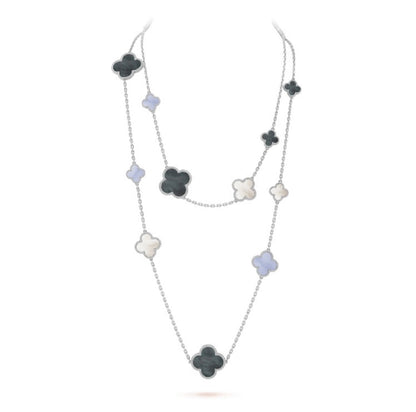 [GALE]CLOVER 16 MOTIF CHALCEDONY MOP SILBER HALSKETTE