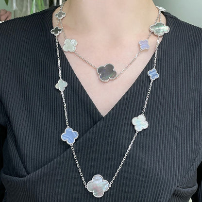 [GALE]CLOVER 16 MOTIF CHALCEDONY MOP SILBER HALSKETTE