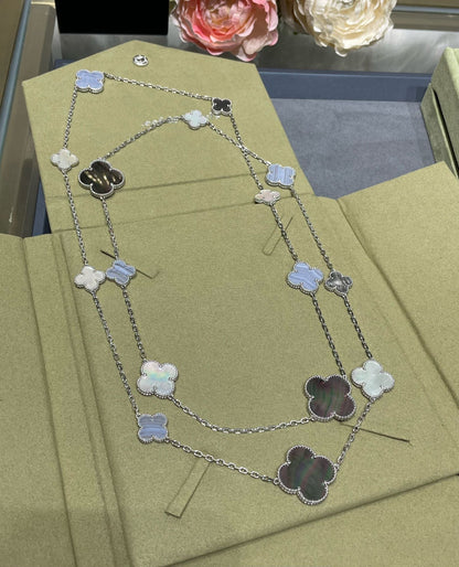 [GALE]CLOVER 16 MOTIF CHALCEDONY MOP SILBER HALSKETTE