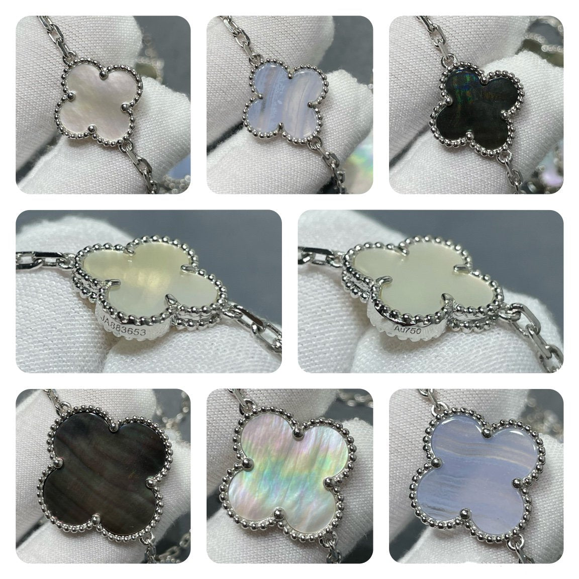 [GALE]CLOVER 16 MOTIF CHALCEDONY MOP SILBER HALSKETTE