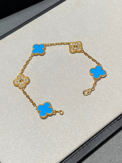 [GALE] CLOVER 5 MOTIF BLUE AGATE BRACELET COLLECTION