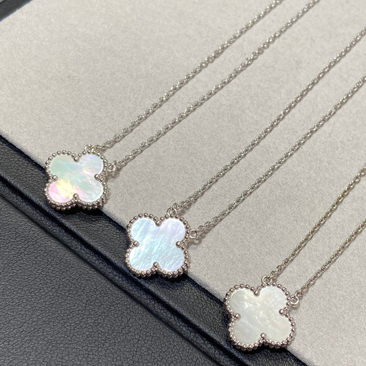 [GALE]CLOVER MEDIUM SILVER WHITE MOP NECKLACE