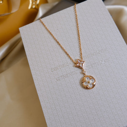 [GALE] Halskette mit Stern und Sonne, weißem Perlmuttmotiv, 2 Motive, rosa-golden 