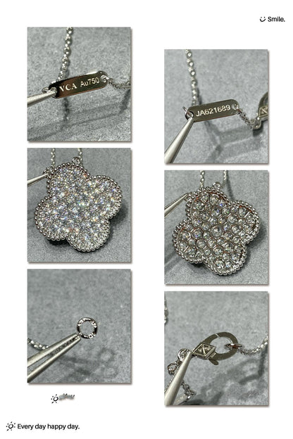 [GALE]CLOVER 25MM GROSSER ANHÄNGER MIT DIAMANTENPAVED SILBERHALSKETTE