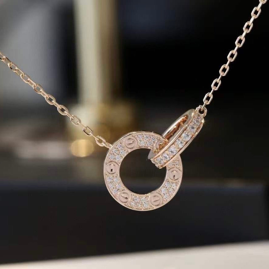 [GALE]LOVE 7.6mmネックレス ローズゴールド＆シルバー フルダイヤモンド