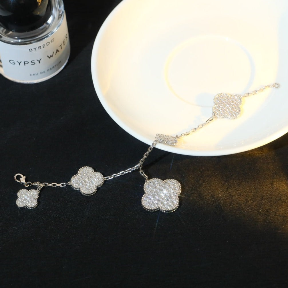 [GALE]CLOVER BRACELET 5 MOTIF SILVER DIAMOND PAVED