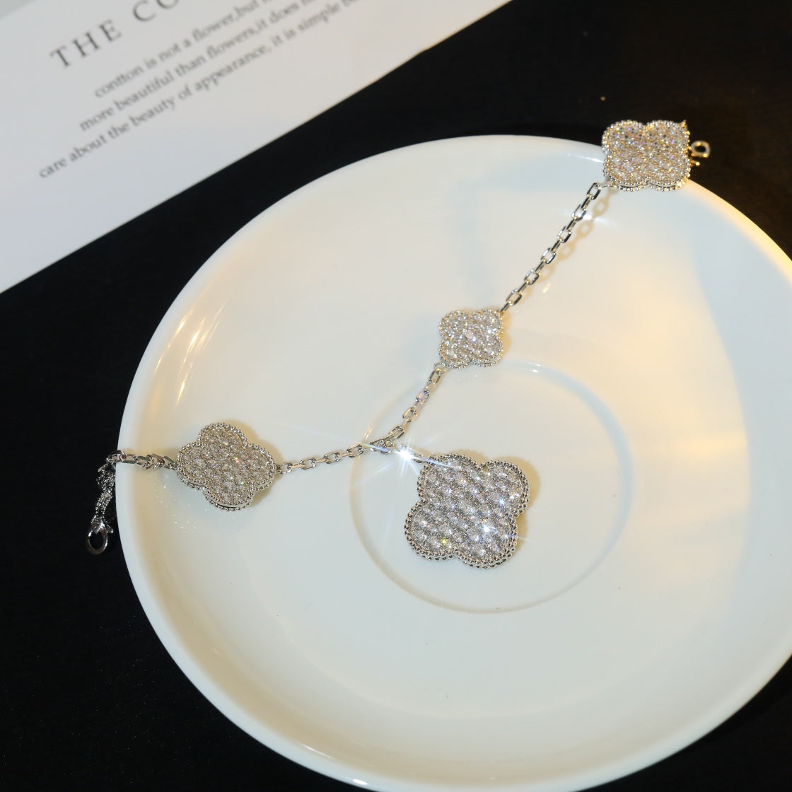 [GALE]CLOVER BRACELET 5 MOTIF SILVER DIAMOND PAVED