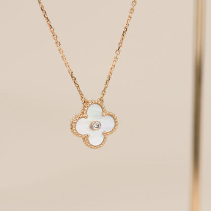 [GALE]CLOVER 15MM DIAMANT WEISSE FRITILLARIA-HALSKETTE