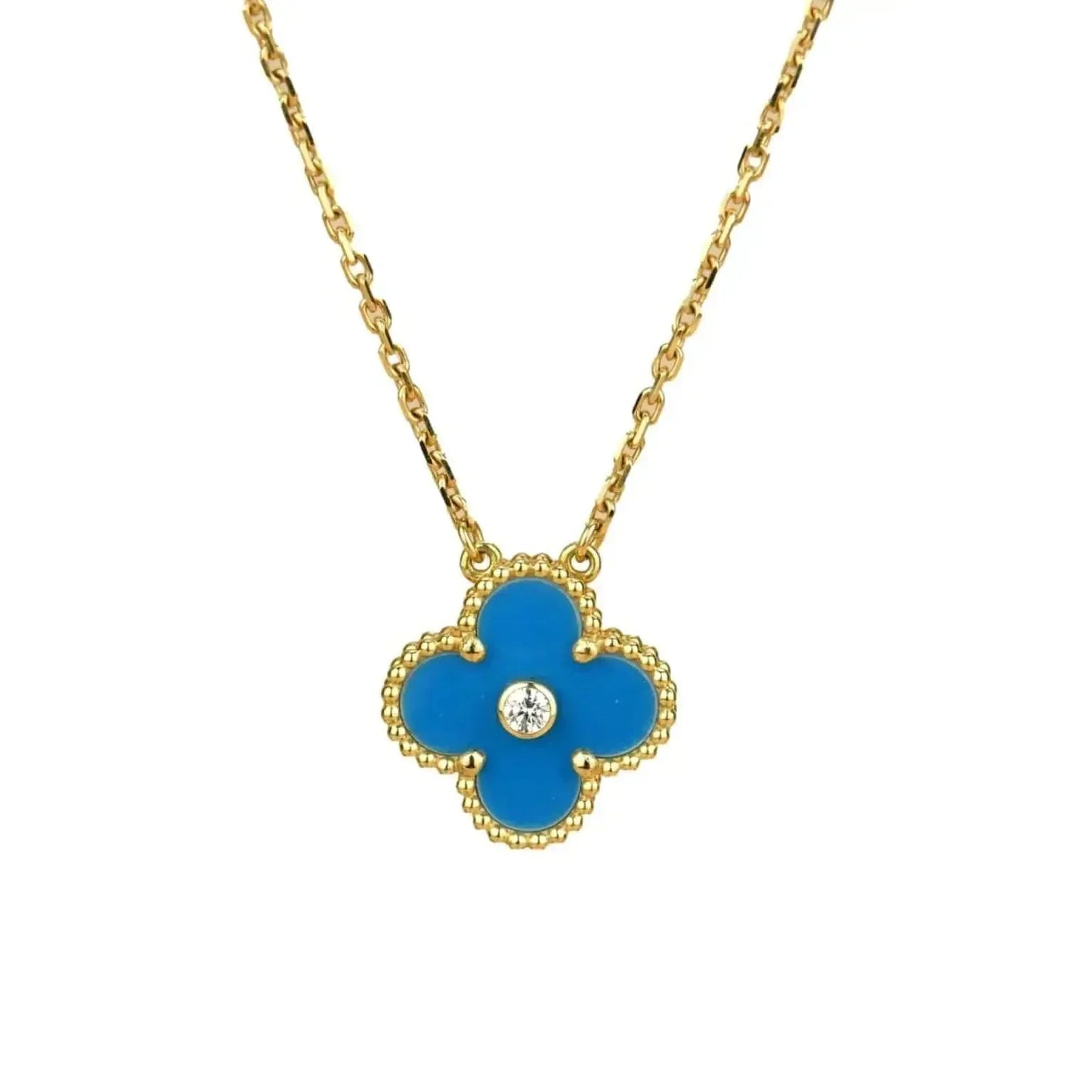 [GALE]CLOVER 15MM DIAMANT- UND BLAUER ACHAT-HALSKETTE