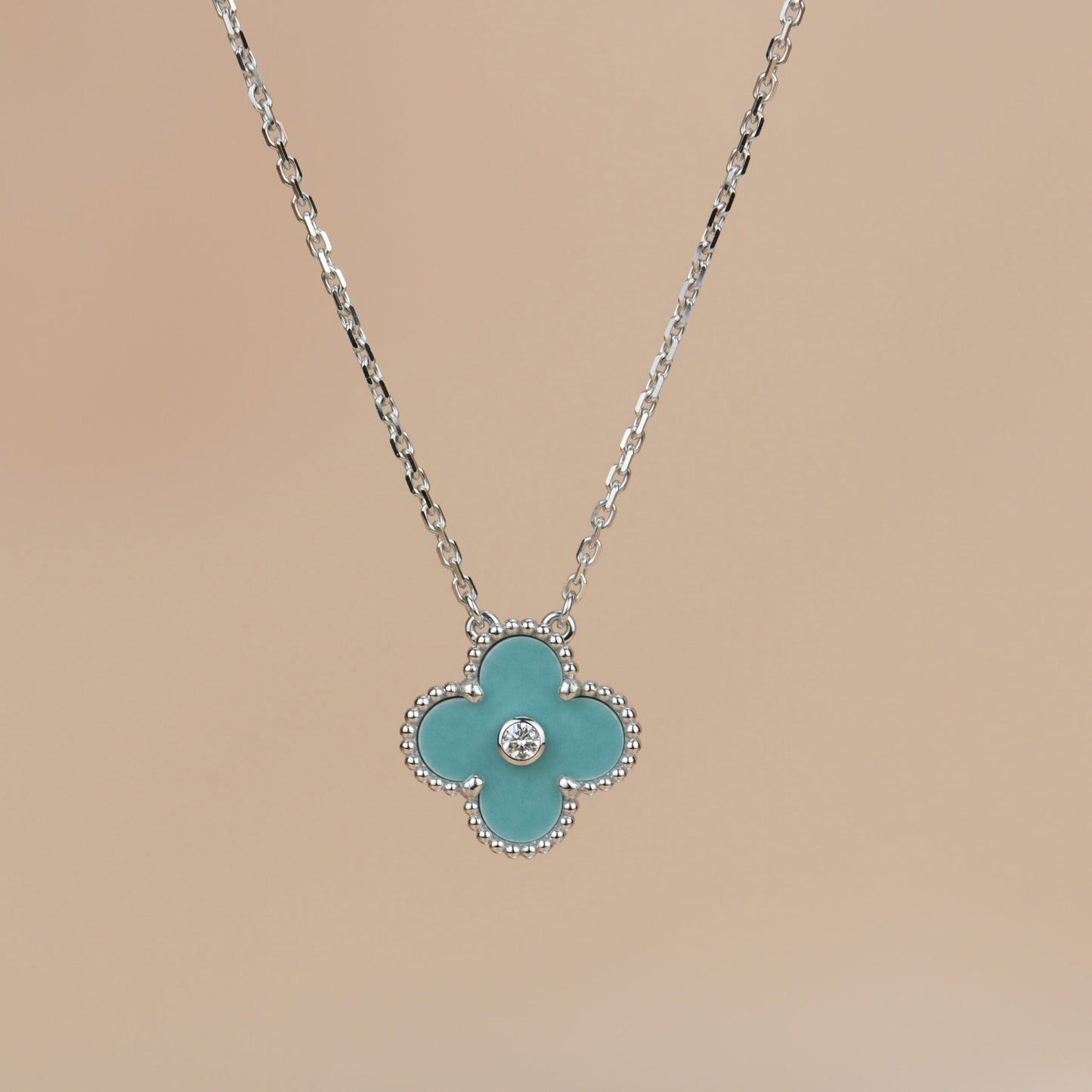 [GALE]CLOVER 15MM DIAMANT-SVRES-PORZELLAN-HALSKETTE SILBER