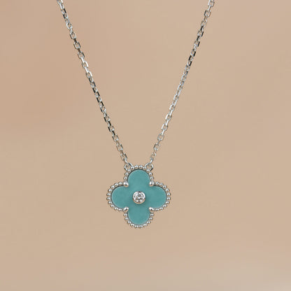 [GALE]CLOVER 15MM DIAMANT-SVRES-PORZELLAN-HALSKETTE SILBER