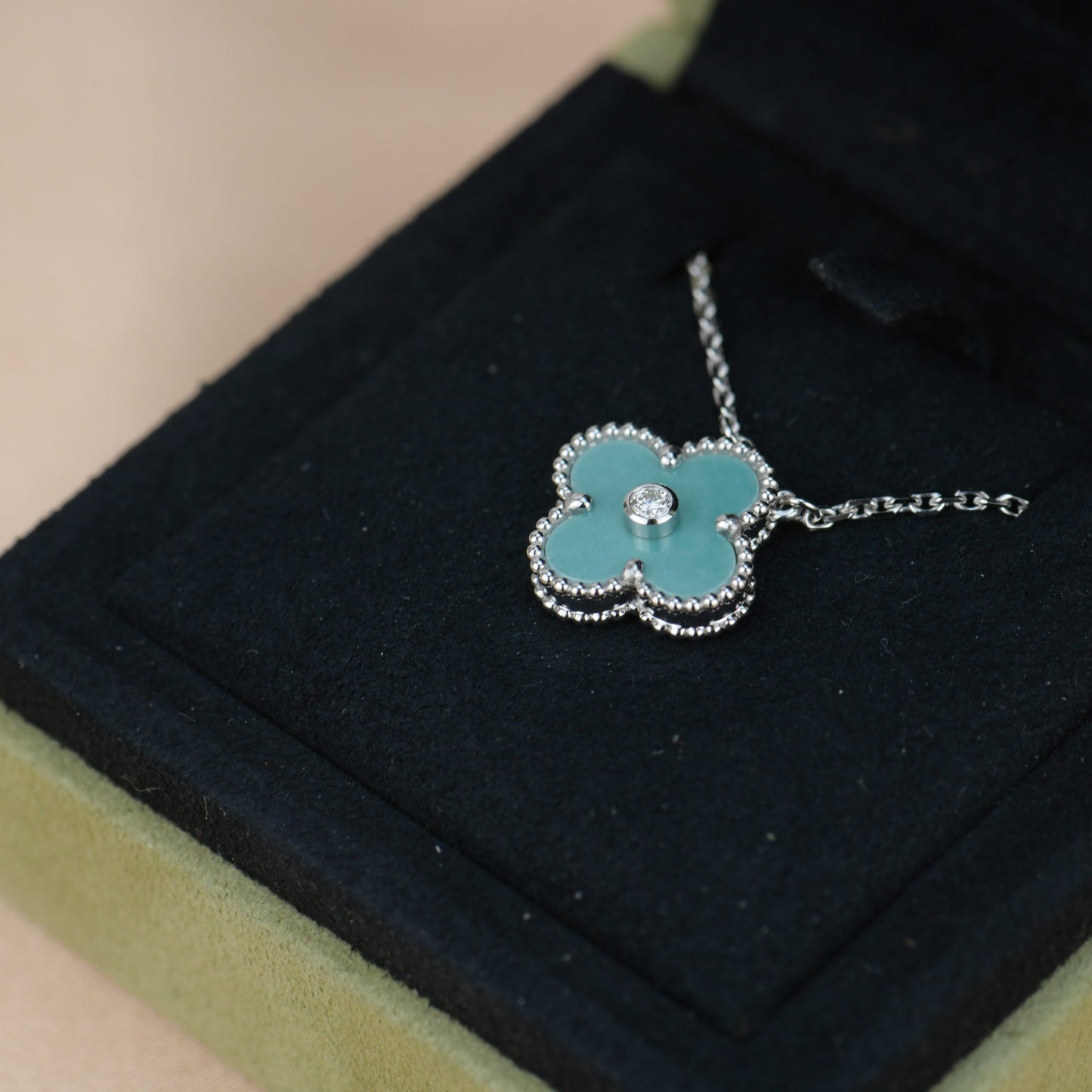[GALE]CLOVER 15MM DIAMANT-SVRES-PORZELLAN-HALSKETTE SILBER