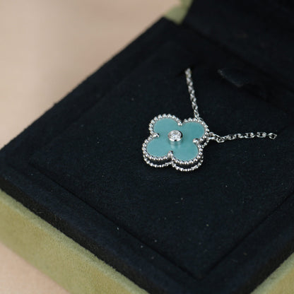 [GALE]CLOVER 15MM DIAMANT-SVRES-PORZELLAN-HALSKETTE SILBER