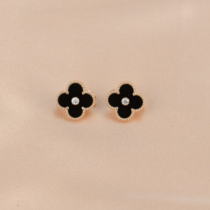 [GALE]CLOVER MEDIUM 1 MOTIFS ONYX DIAMOND EARRINGS