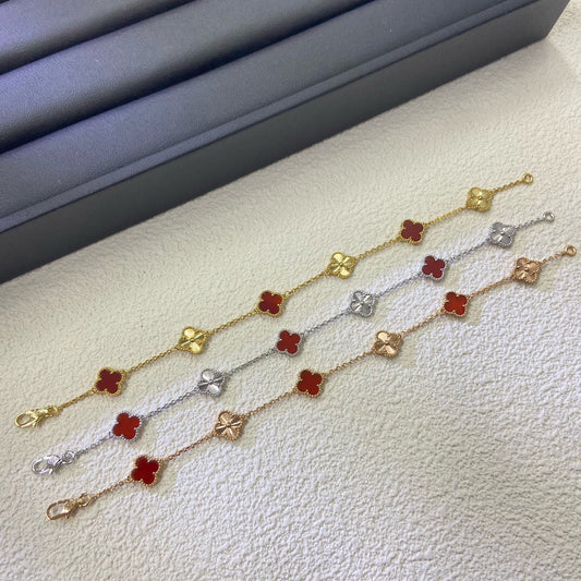 [GALE]CLOVER 6 MOTIF RED AGATE LASER BRACELET