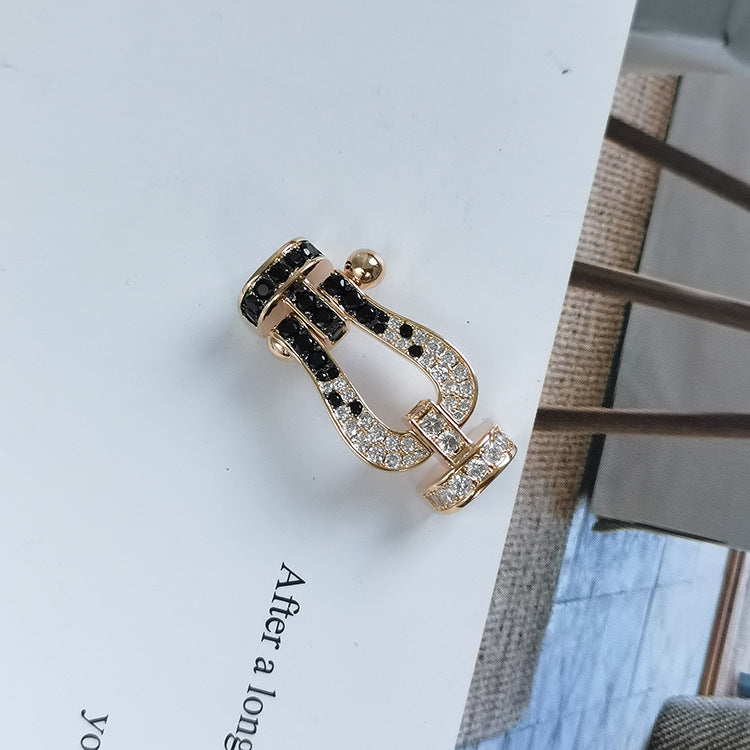[GALE]FORCE LARGE HORSESHOE BLACK WHITE DIAMOND BRACELET SILVER