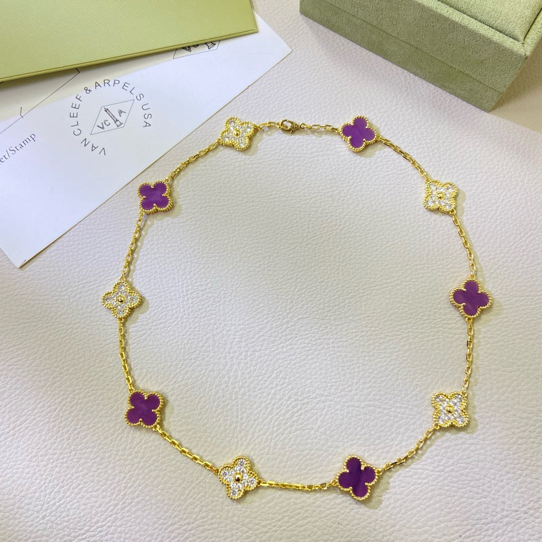[GALE]CLOVER 10 MOTIFS LILA VIOLETT DIAMANT-KETTE