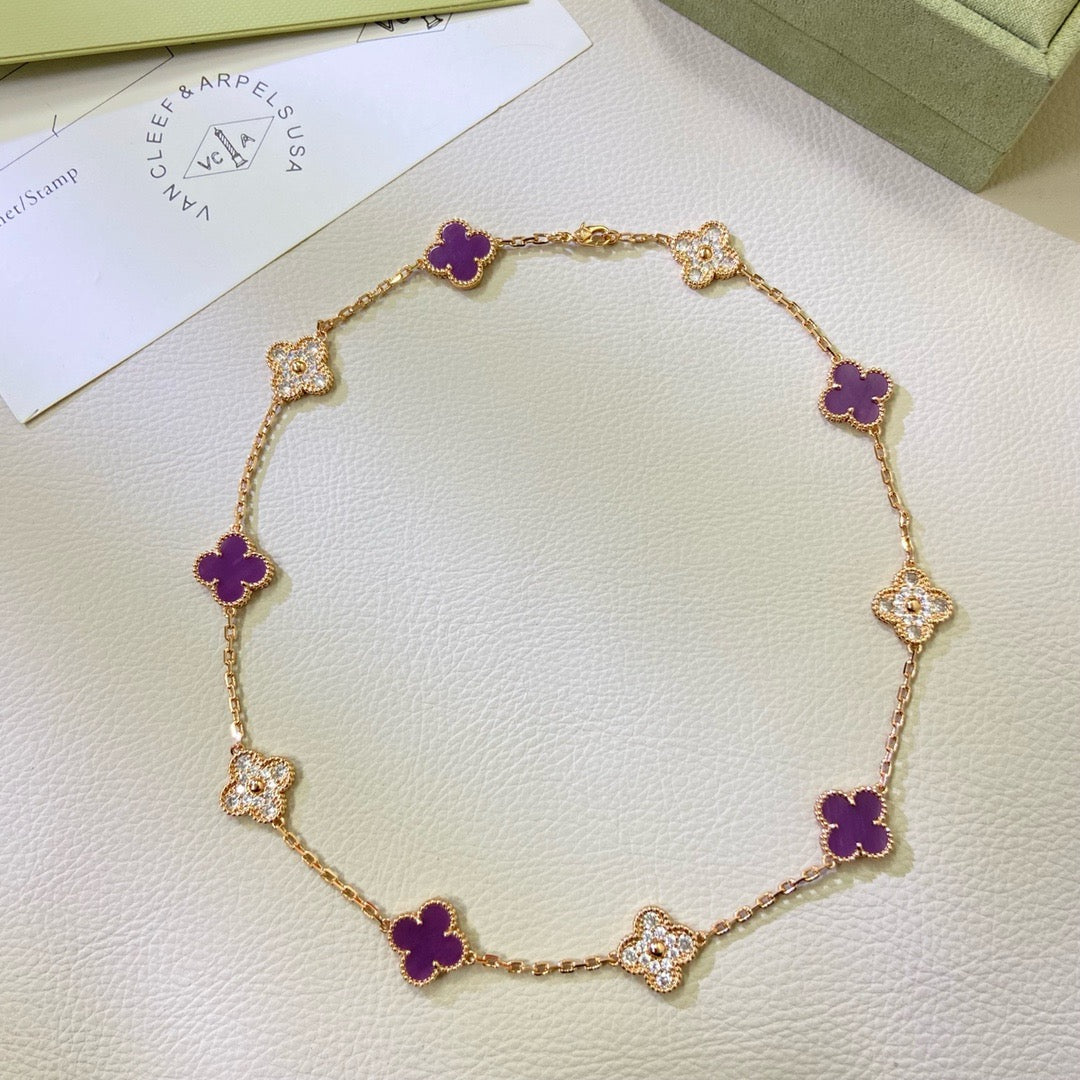[GALE]CLOVER 10 MOTIFS LILA VIOLETT DIAMANT-KETTE