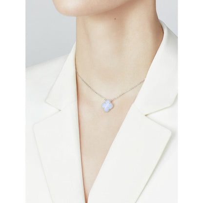 [GALE]CLOVER 15MM BLAUE CHALCEDON-HALSKETTE SILBER