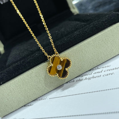 [GALE]CLOVER 15MM DIAMANT UND GELBER TIGERAUGE-ACHAT-Halskette