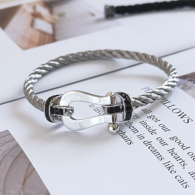 [GALE]FORCE LARGE HORSESHOE BLACK DIAMOND BRACELET SILVER