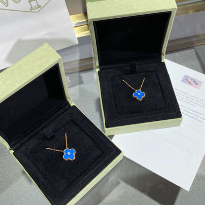 [GALE]CLOVER 15MM DIAMANT- UND BLAUER ACHAT-HALSKETTE