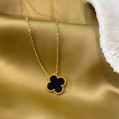 [GALE]CLOVER 15MM SCHWARZE ONYX-EINZELBLÜTEN-KETTE