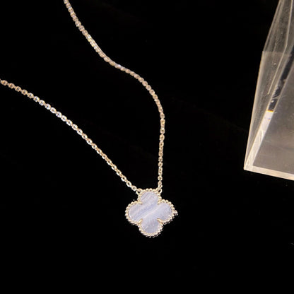 [GALE]CLOVER 15MM BLAUE CHALCEDON-HALSKETTE SILBER