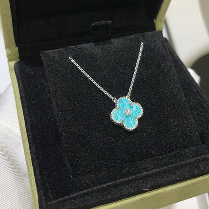 [GALE]CLOVER 15MM DIAMANT-SVRES-PORZELLAN-HALSKETTE SILBER