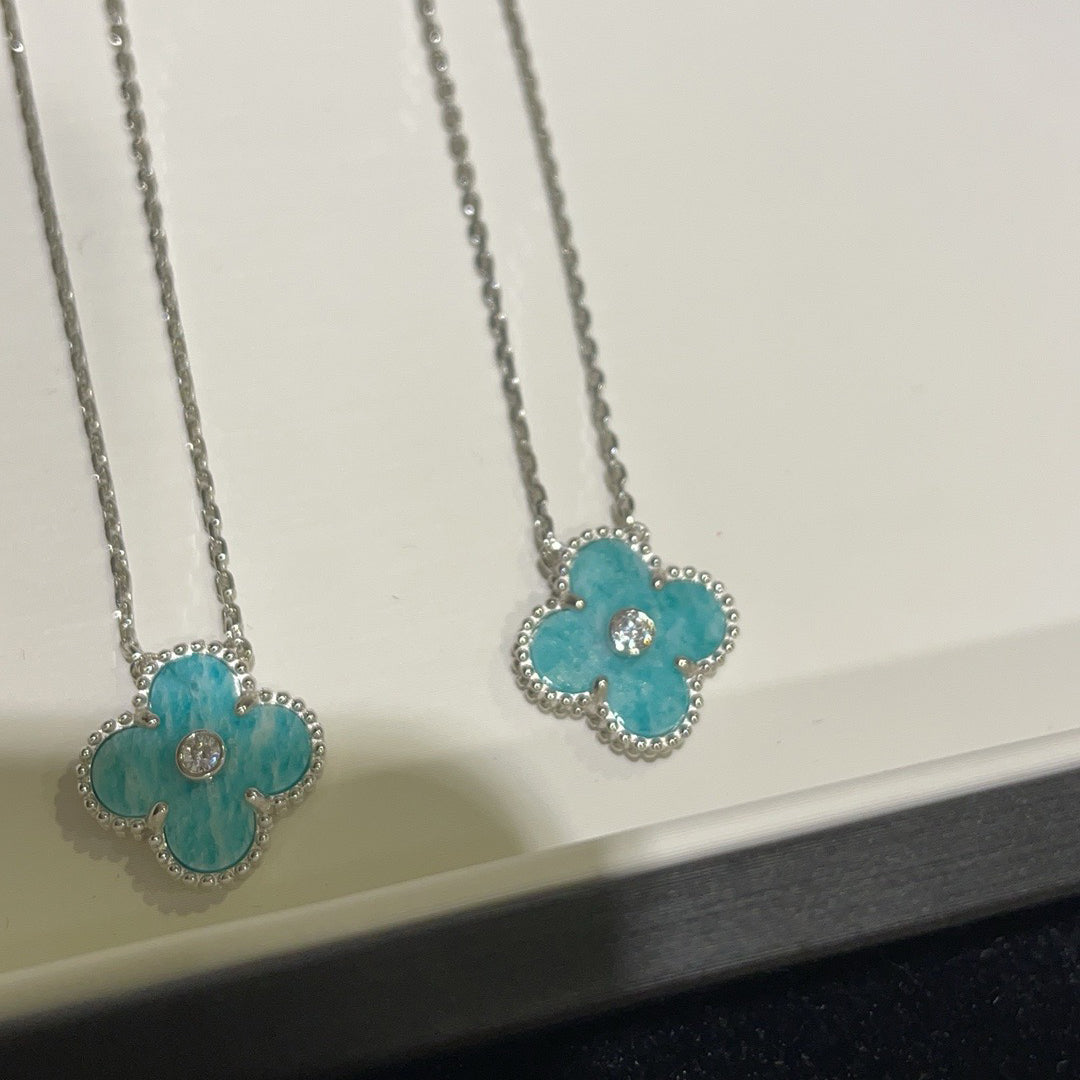 [GALE]CLOVER 15MM DIAMANT-SVRES-PORZELLAN-HALSKETTE SILBER