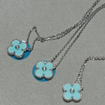 [GALE]CLOVER 1 DIAMANT HELLBLAU SILBERHALSKETTE