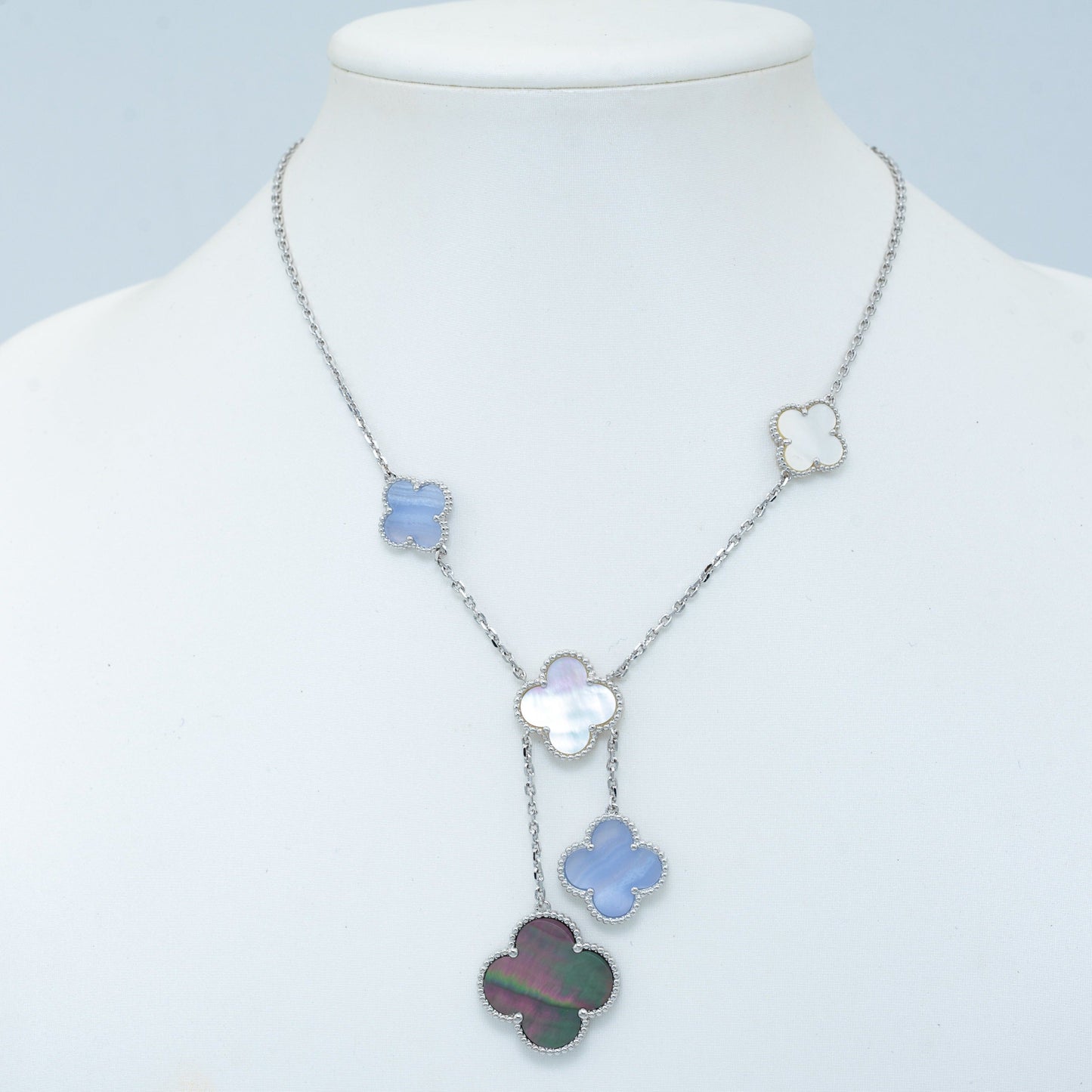 [GALE] KETTEN-MOP-CHALCEDON-HALSKETTE, SILBER, 6-MOTIV 