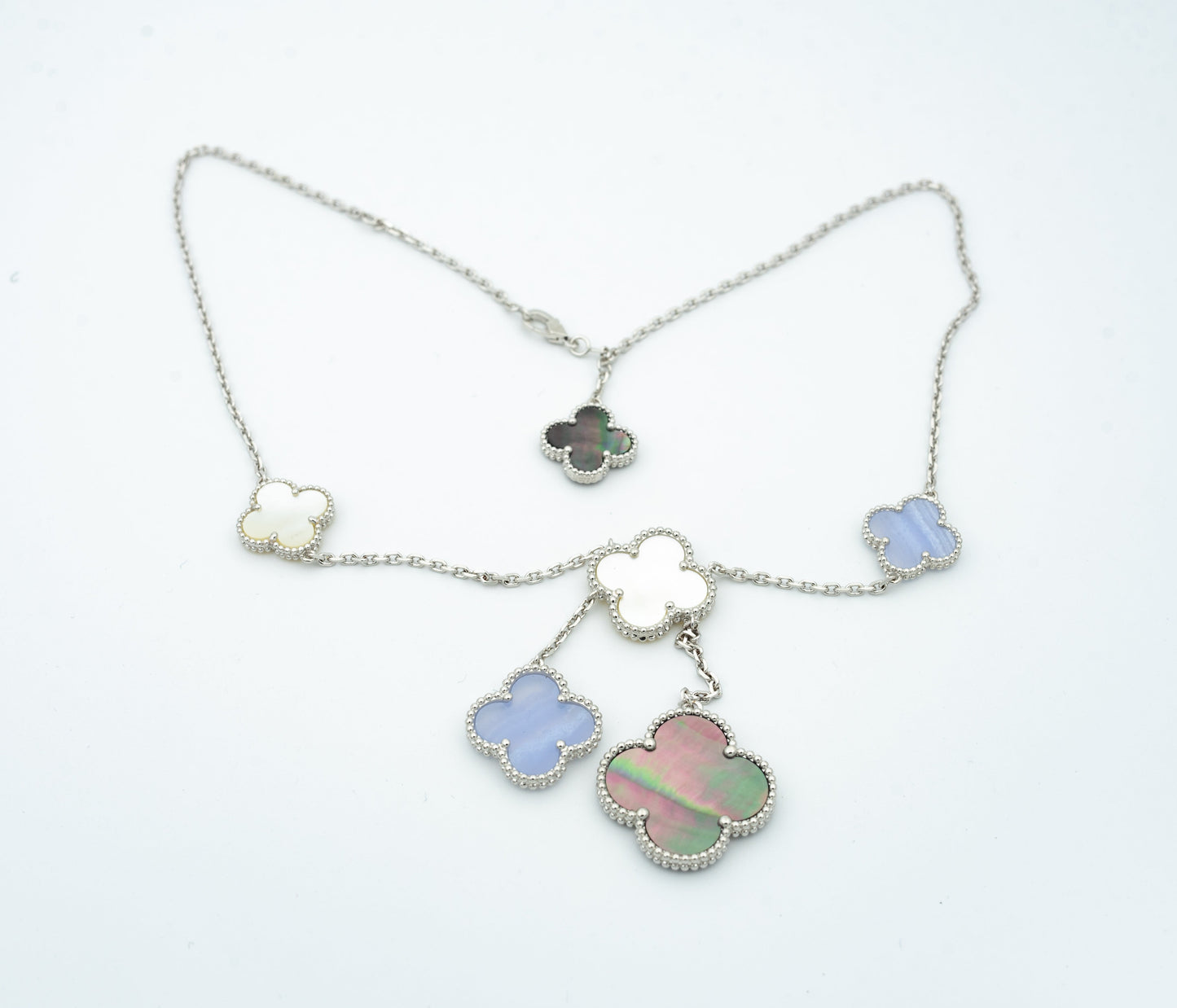 [GALE] KETTEN-MOP-CHALCEDON-HALSKETTE, SILBER, 6-MOTIV 